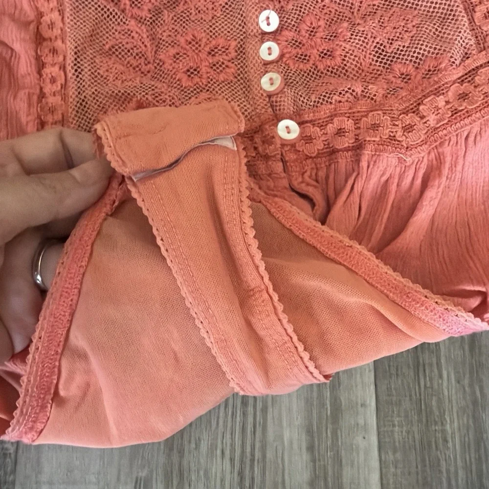 Free People Still The One Lace Embroidered Embroidered Bodysuit Coral Pink XS